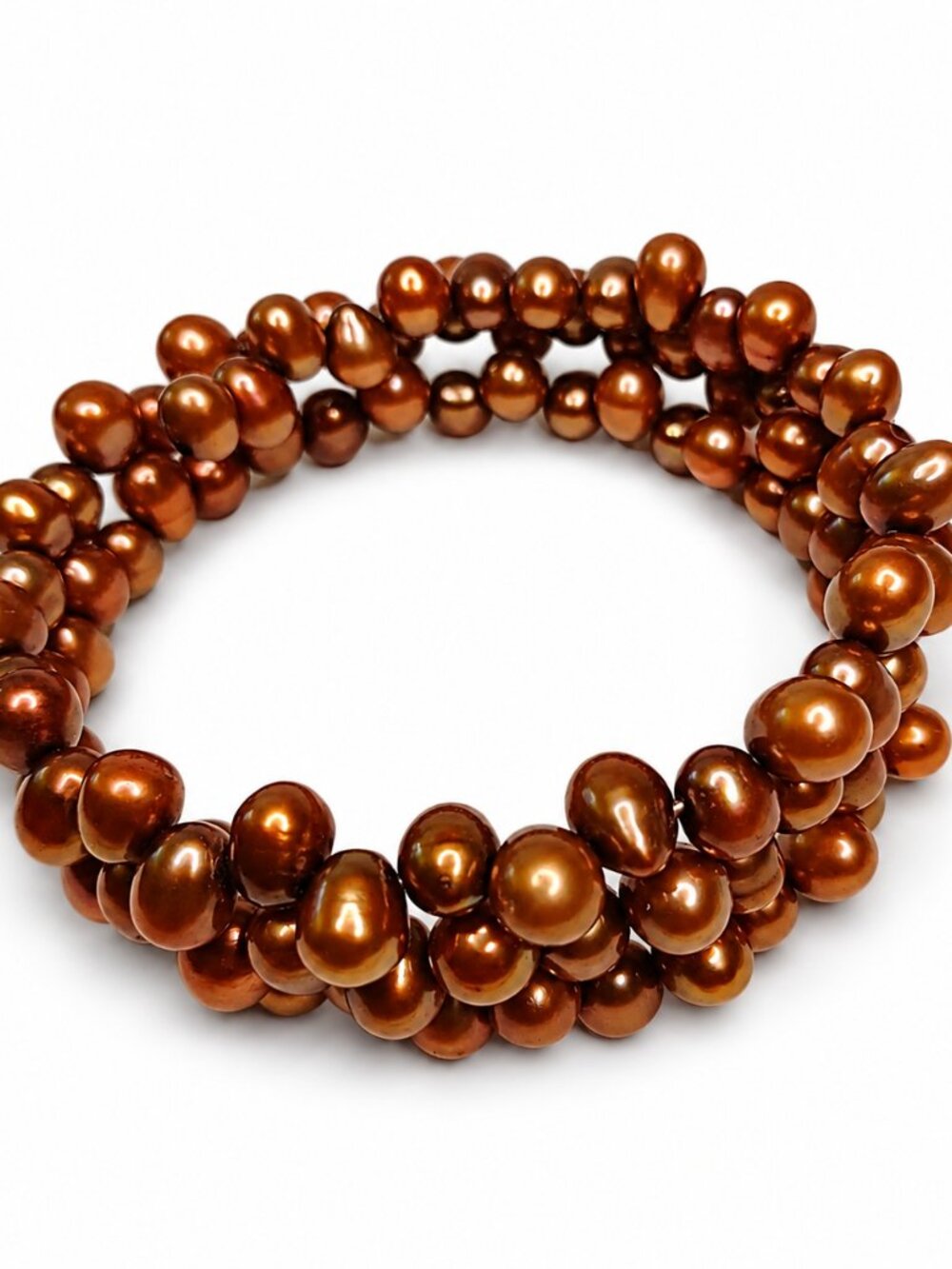Brown Freshwater Pearls Coil Bracelet - Elegant Multi-Strand Beaded Bracelet